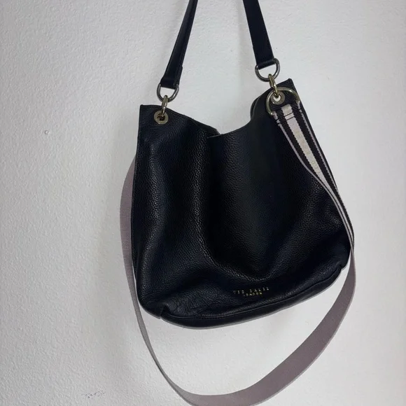 TED BAKER LONDON Amada Webbed Strap Leather Hobo Bag Black - Picture 2 of 6